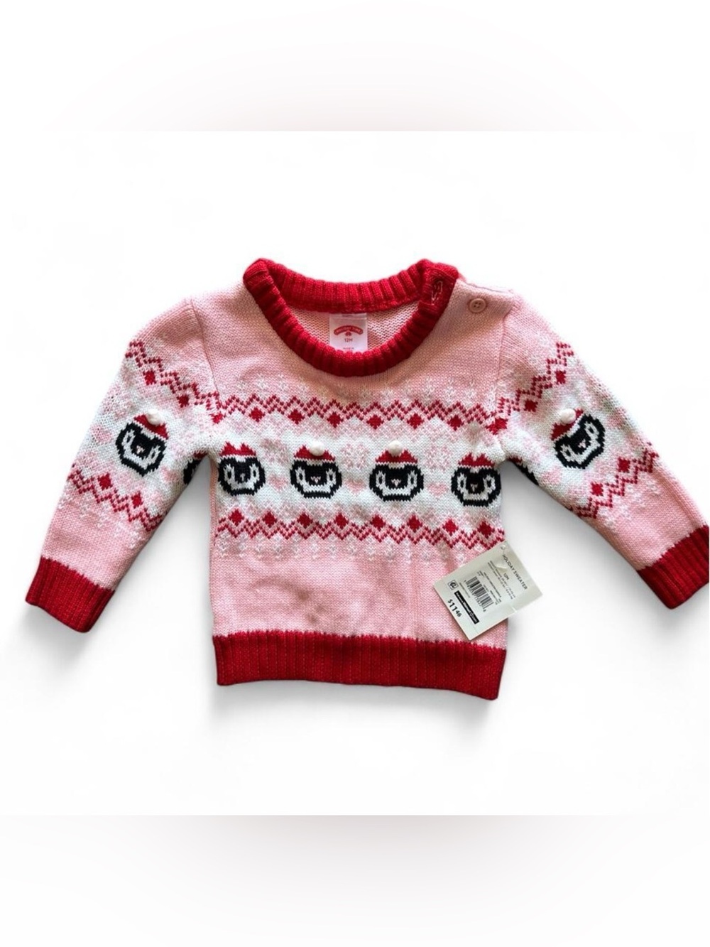 Holiday Time Red and Pink Penguin Fair Isle Kids Sweater